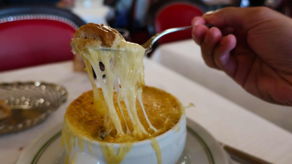 French onion soup from Au Pied de Cochon in Paris, France