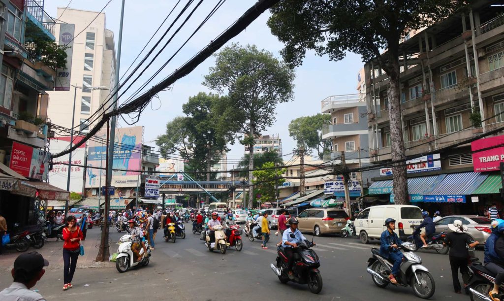 Crossing the road in Ho Chi Minh, Vietnam
