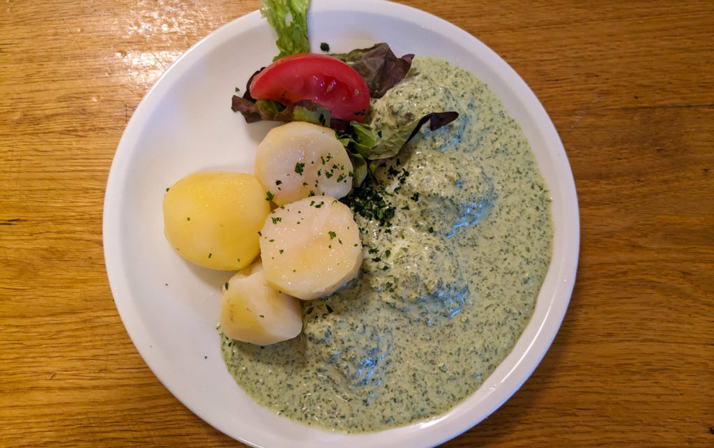Hard boiled eggs with green sauce and potatoes from Apfelweinwirtschaft Dauth-Schneider